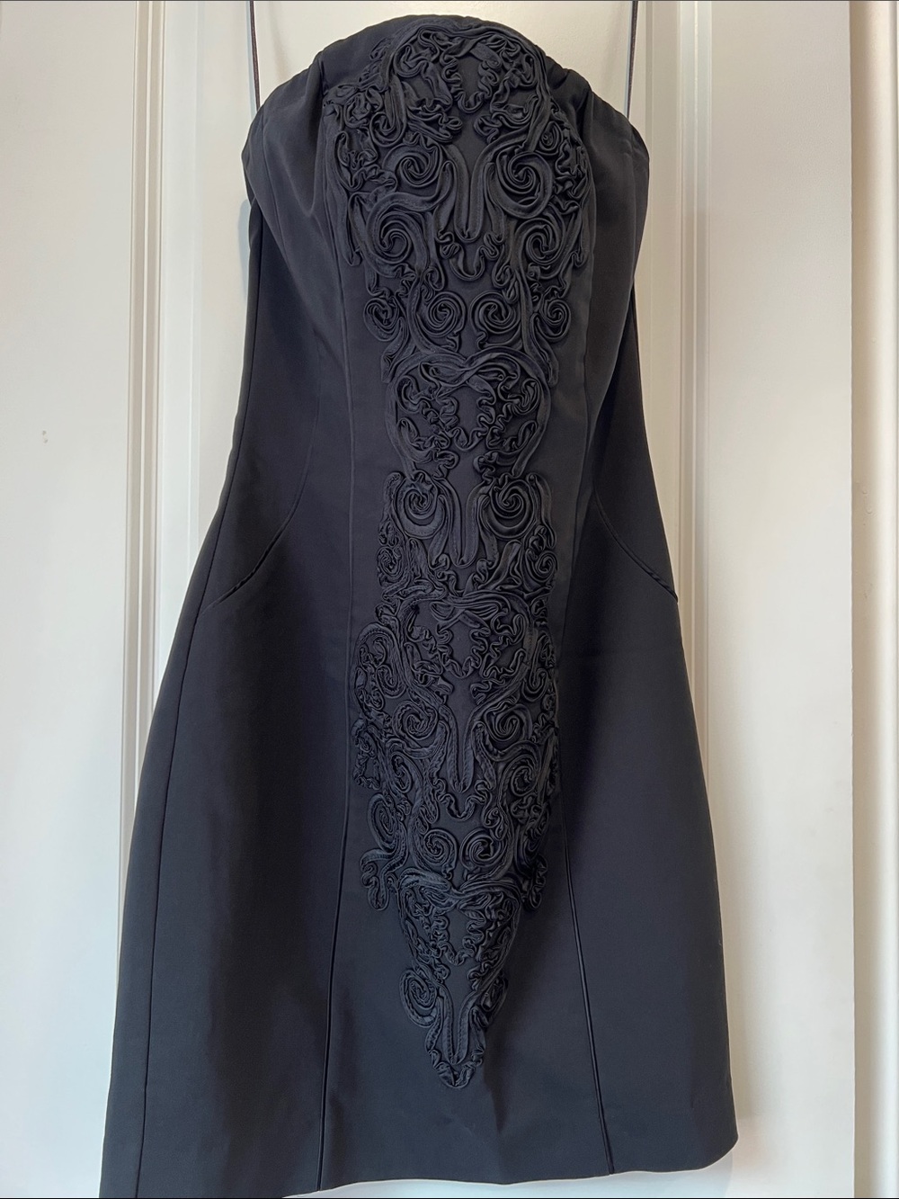 H&M Strapless Black Dress with Textured Front Appliqué